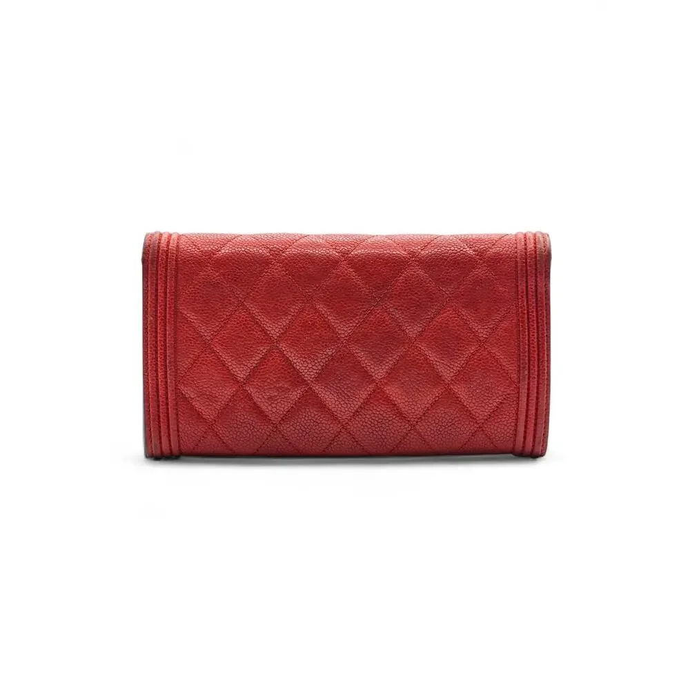 Chanel Boy Wallet Caviar Leather Red with Antique Silver HW 22 series with box